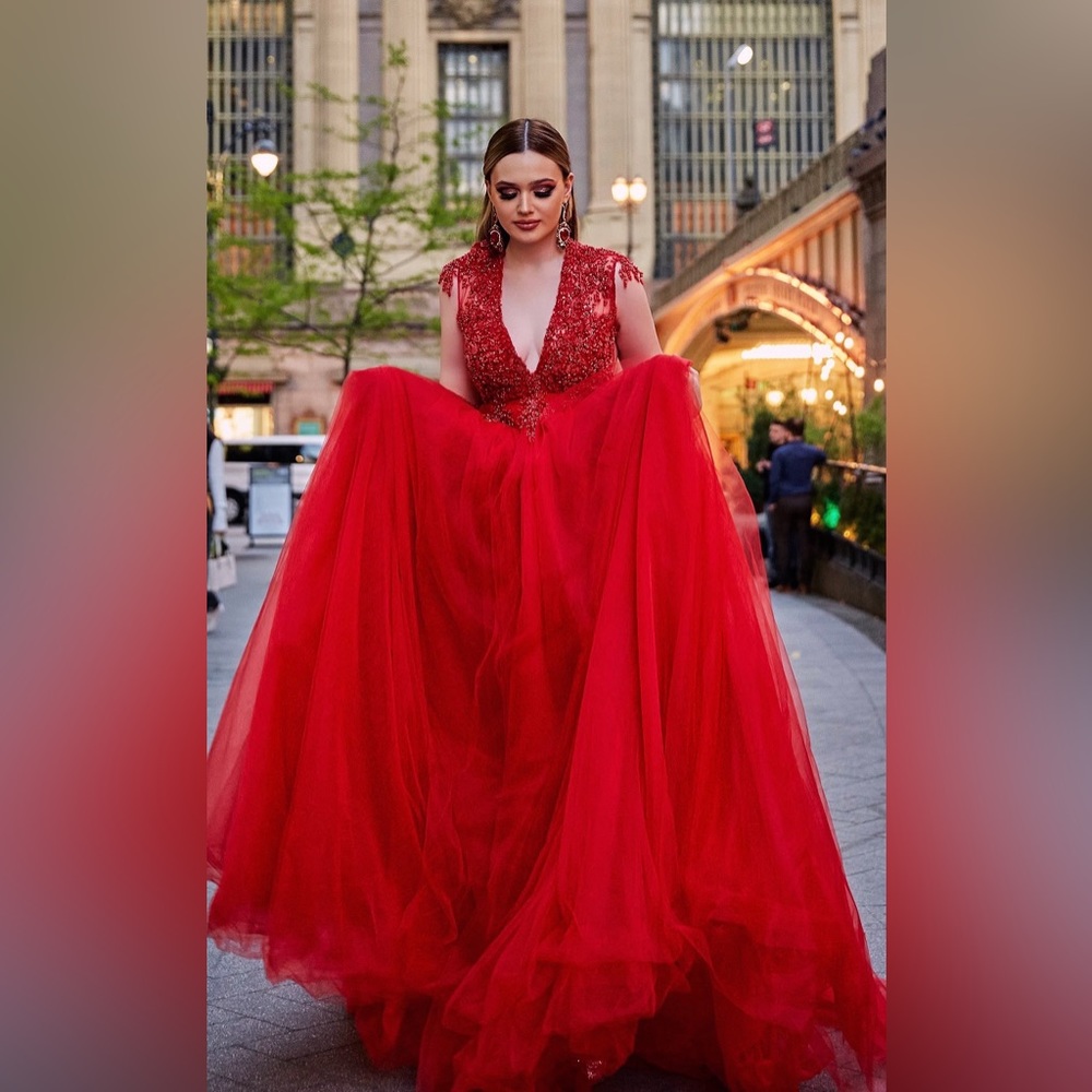 Fairy long dress,Red dress,Prom Red dress with train, Wedding Royal tulle gown